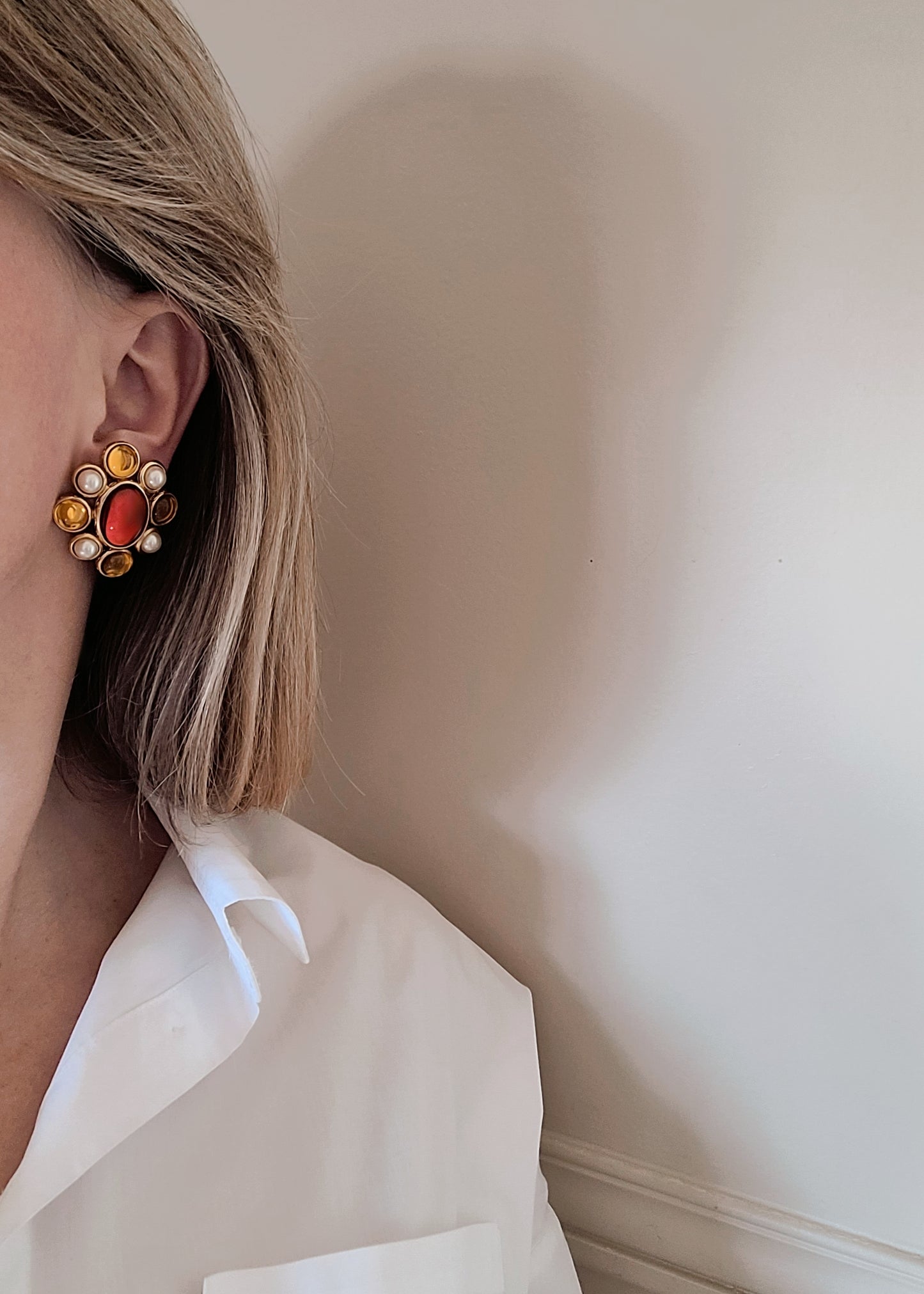 Yves Saint Laurent - Boucles d'oreilles vintage Cabochons rouges