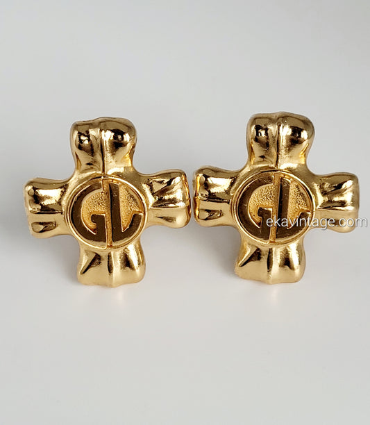 Guy Laroche - Boucles d'oreilles vintage Croix GL