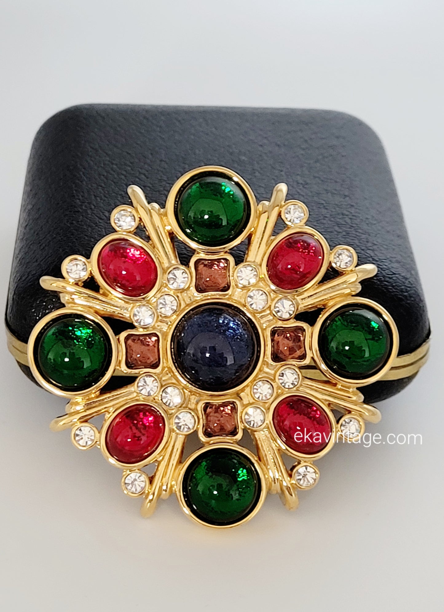 Grande broche vintage - Cabochons en verre
