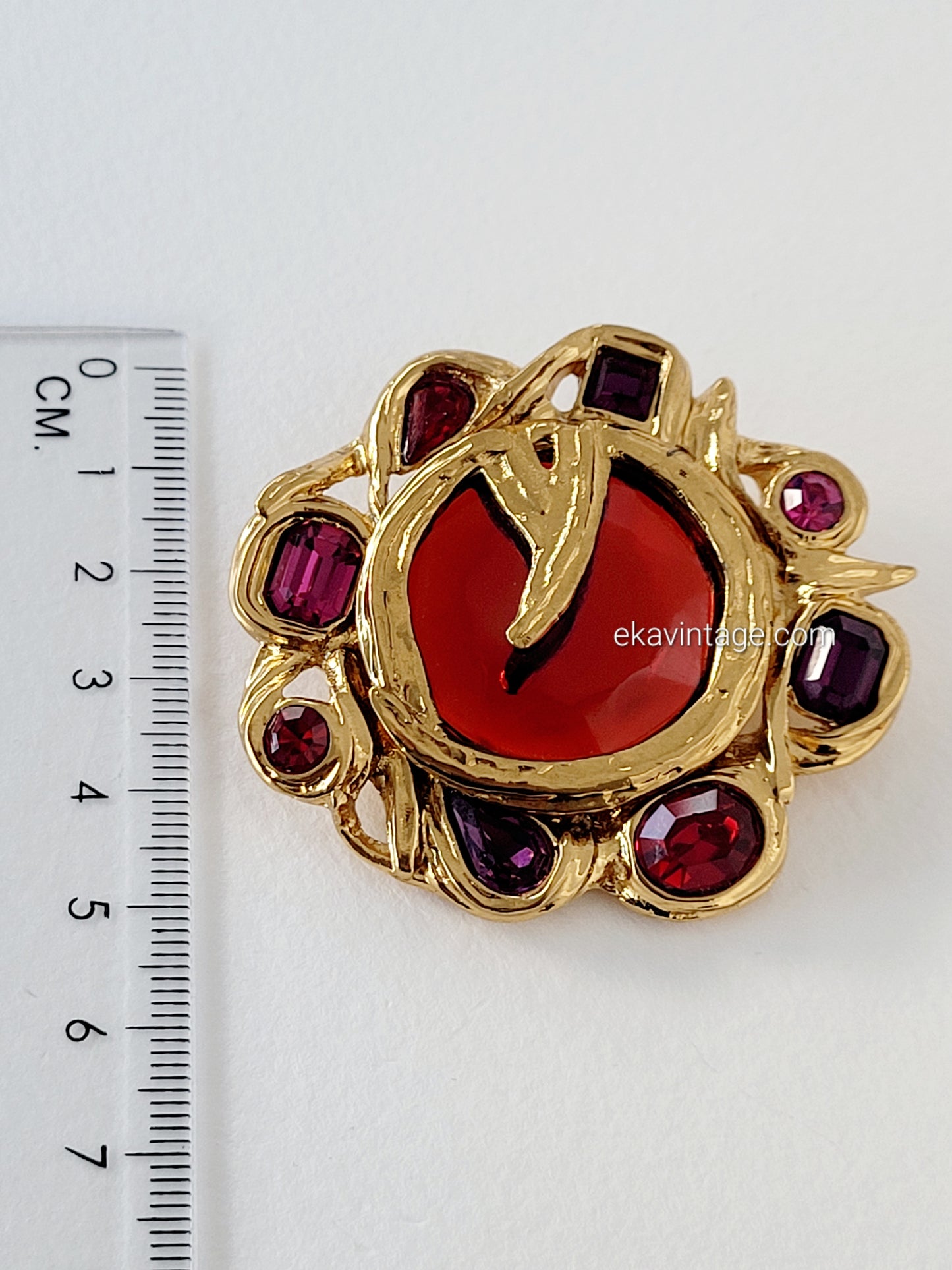 Yves Saint Laurent  - Broche  / Pendentif vintage  Fleur rouge