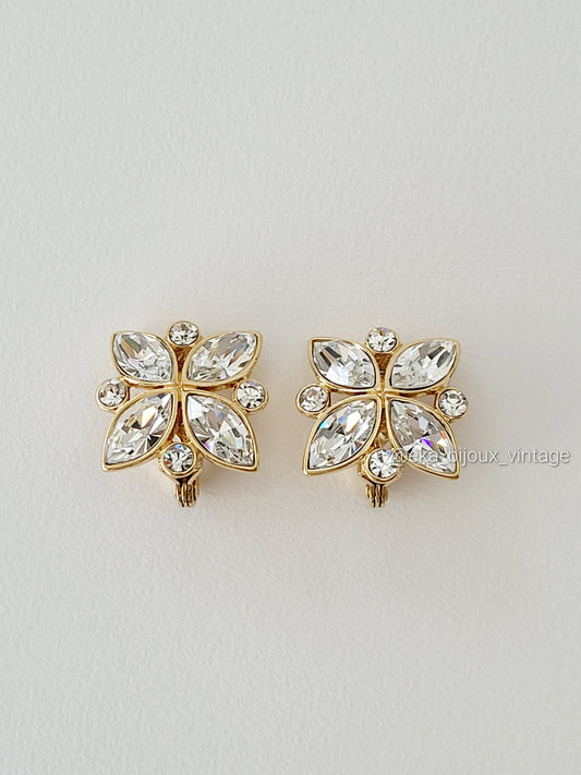 Monet-Boucles d'oreilles vintage-Cristaux blancs