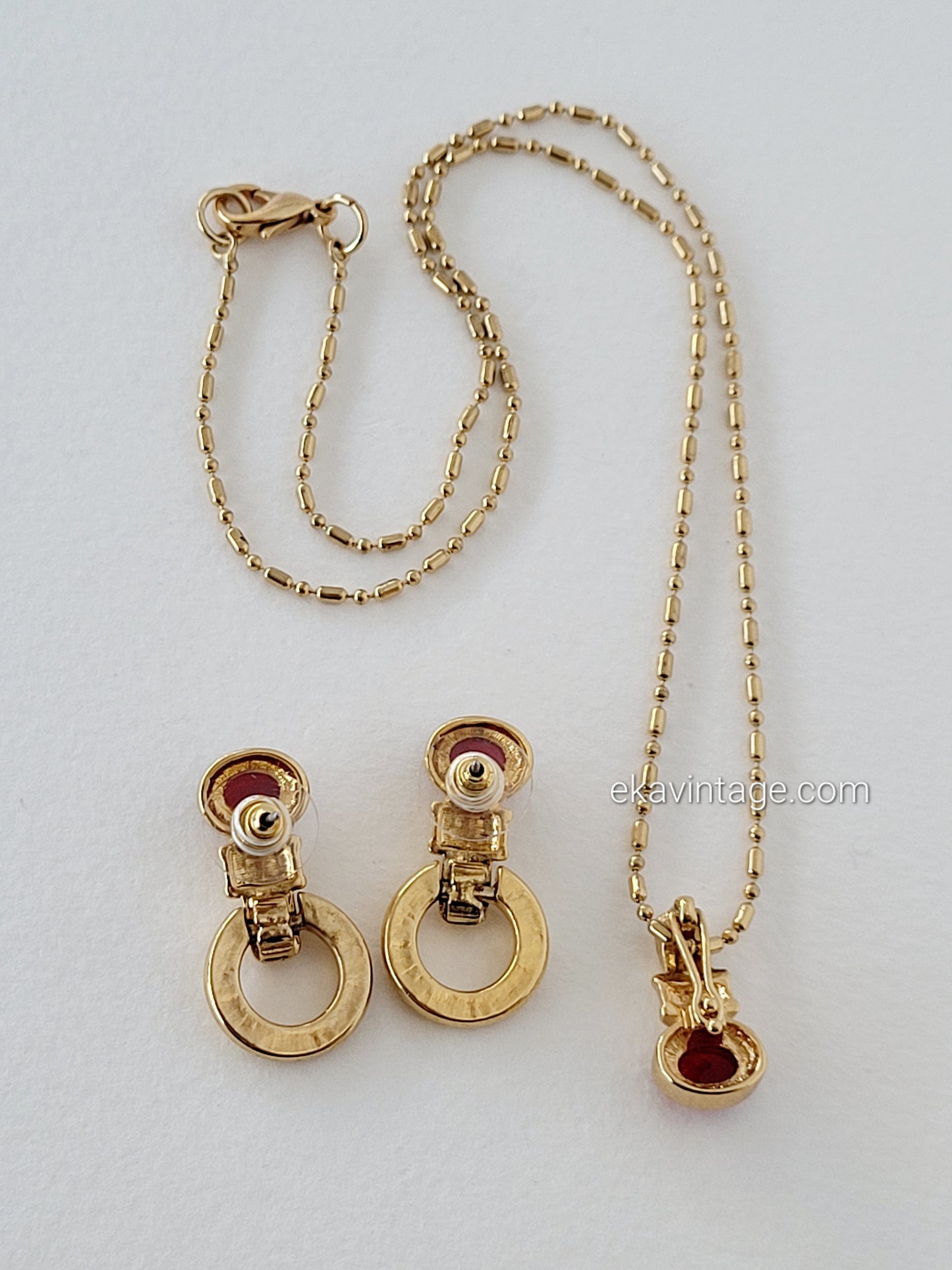 Parure vintage Cabouchon - Collier et boucles d'oreilles