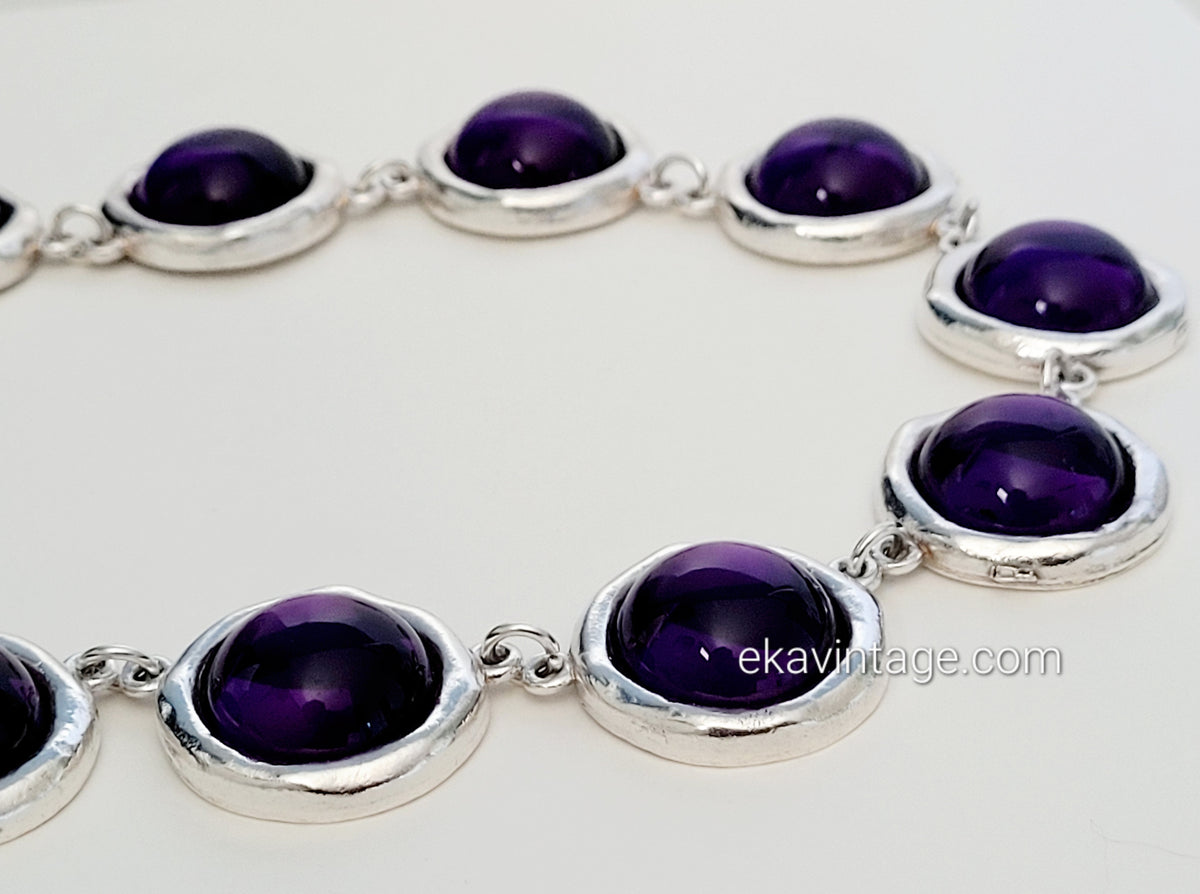 Biche de Bere - Collier vintage cabochons couleur violet