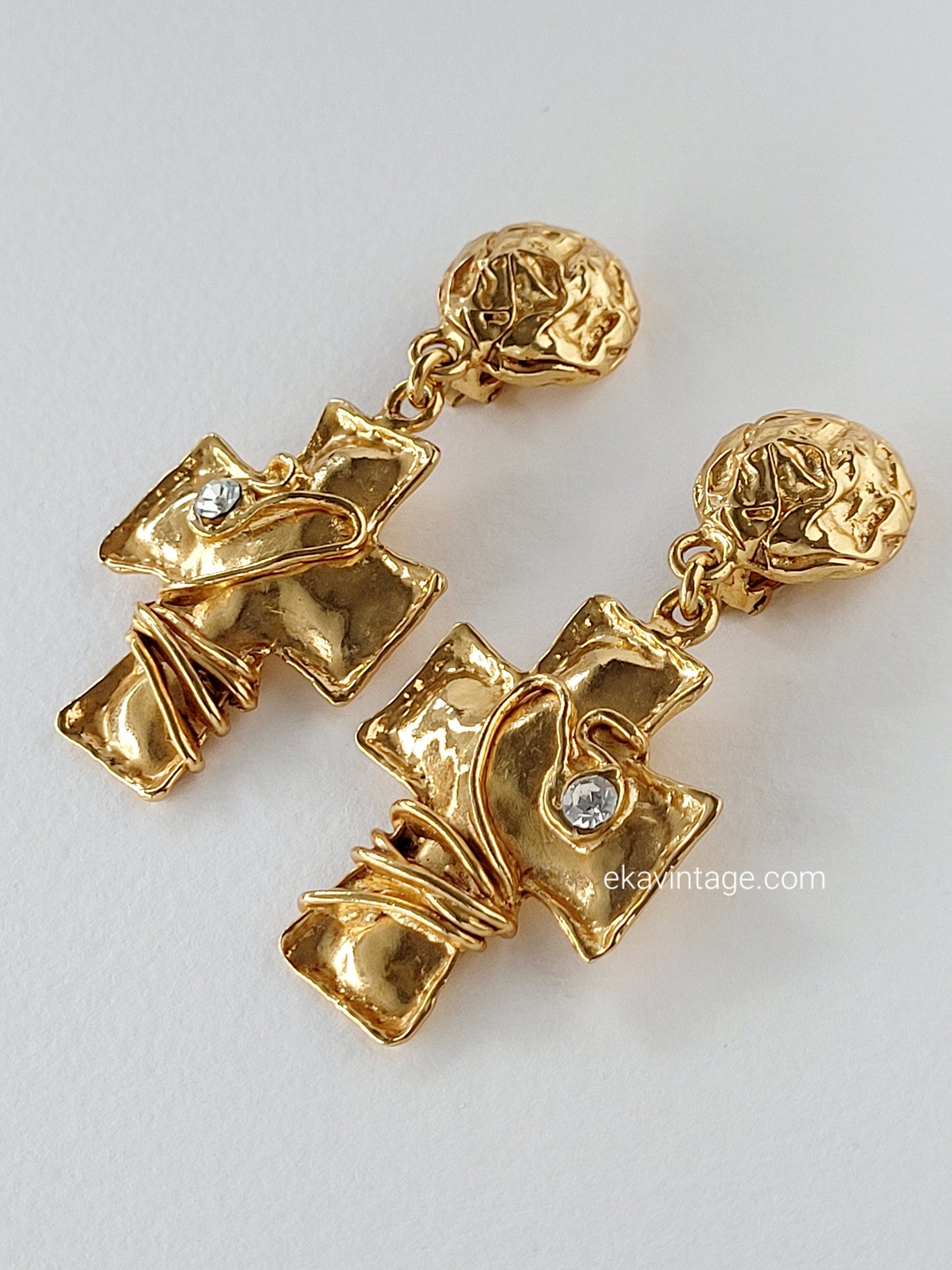 Christian Lacroix - Magnifiques grandes boucles d'oreilles vintage Croix