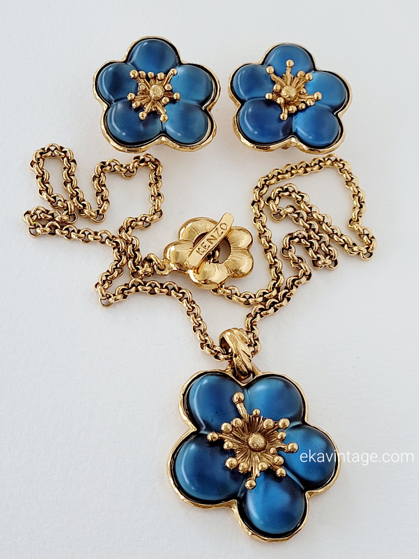 Kenzo Paris - Collier vintage avec pendentif fleur bleu